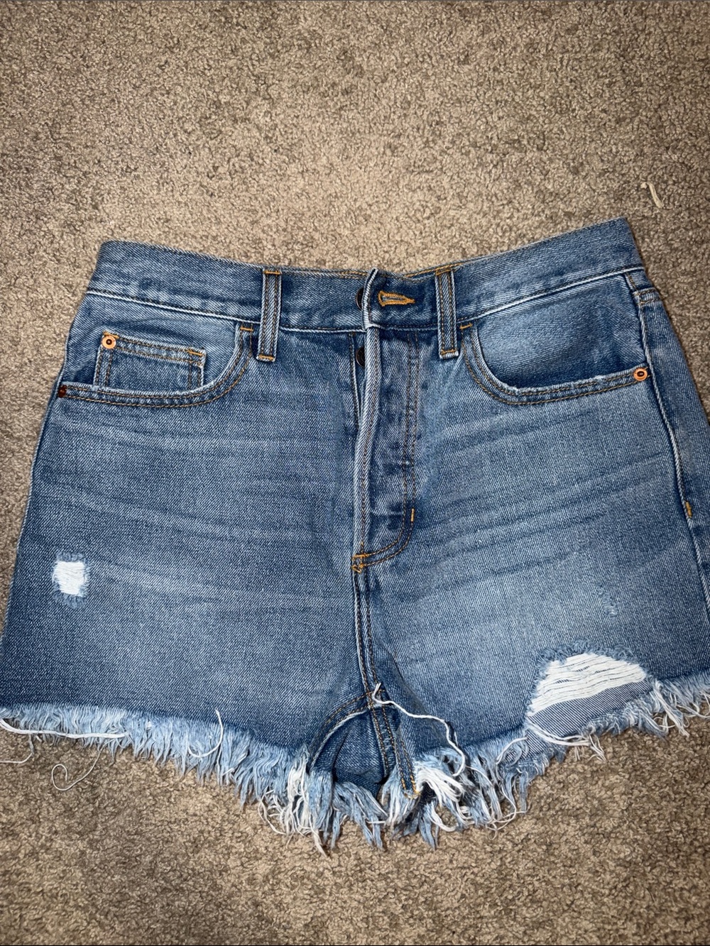 High-Rise Distressed Denim Cutoff Shorts - Blue Small